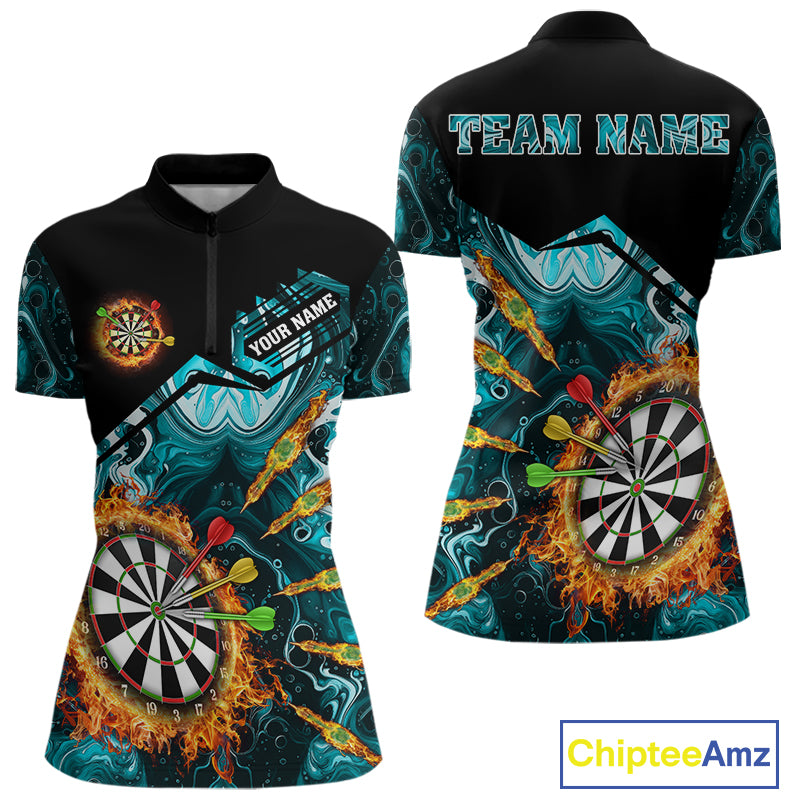 Personalized Turquoise Dartboard Fire Marble Darts Shirt For Women Custom Darts Team Jersey Outfit TDM5097