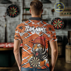 Personalized Orange Black Grunge Tiger Darts Shirt For Men Custom Darts Team Jersey Polo & 1/4 Zip TDM5099