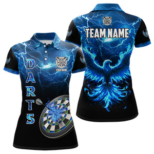 Personalized Lightning Thunder Custom Flaming Phoenix Dart Shirts For Women, Dart Jerseys |Blue TDM3087