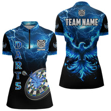 Load image into Gallery viewer, Personalized Lightning Thunder Custom Flaming Phoenix Dart Shirts For Women, Dart Jerseys |Blue TDM3087