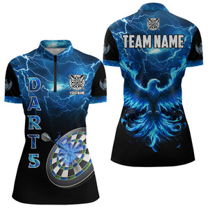 Personalized Lightning Thunder Custom Flaming Phoenix Dart Shirts For Women, Dart Jerseys |Blue TDM3087