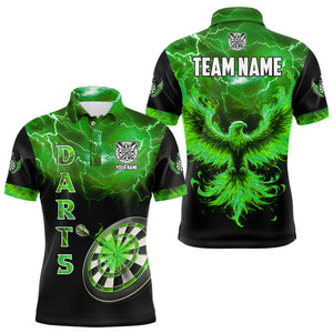 Personalized Lightning Thunder Custom Flaming Phoenix Dart Shirts For Men, Dart Jerseys |Green TDM3089