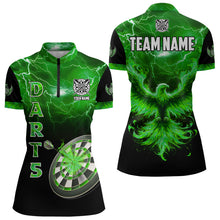 Load image into Gallery viewer, Personalized Lightning Thunder Custom Flaming Phoenix Dart Shirts For Women, Dart Jerseys |Green TDM3089