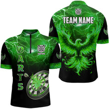 Load image into Gallery viewer, Personalized Lightning Thunder Custom Flaming Phoenix Dart Shirts For Men, Dart Jerseys |Green TDM3089