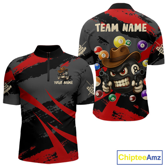 Black And Red Funny 8 Ball Pool Billiard Shirt For Men Custom Billiard Team Jersey Polo & 1/4 Zip TDM5315