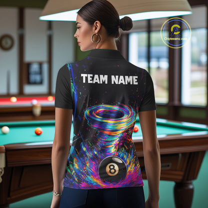 Funny 8 Ball Pool Colorful Splash Tornado Billiard Shirt For Women Custom Billiard Team Jersey TDM5575