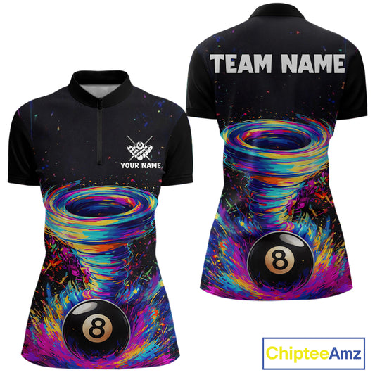 Funny 8 Ball Pool Colorful Splash Tornado Billiard Shirt For Women Custom Billiard Team Jersey TDM5575