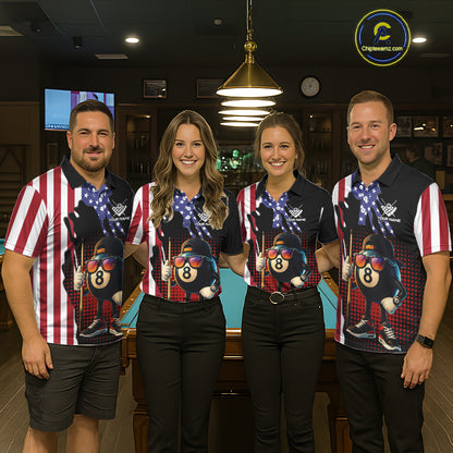 American Flag Funny 8 Ball Pool Billiard Shirt For Women Custom Patriotic Billiard Team Jersey TDM5576