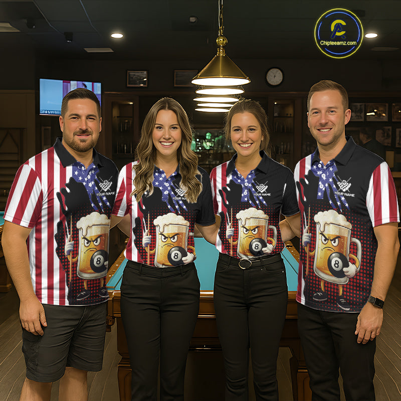 American Flag Funny Beer 8 Ball Billiard Shirt For Women Custom Patriotic Pool Team Jersey TDM5577