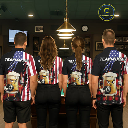 American Flag Funny Beer 8 Ball Billiard Shirt For Women Custom Patriotic Pool Team Jersey TDM5577