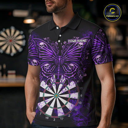 Purple Dartboard Butterfly Skull Darts Shirt For Men Custom Darts Team Jersey Polo & 1/4 Zip TDM5582
