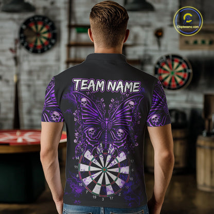 Purple Dartboard Butterfly Skull Darts Shirt For Men Custom Darts Team Jersey Polo & 1/4 Zip TDM5582