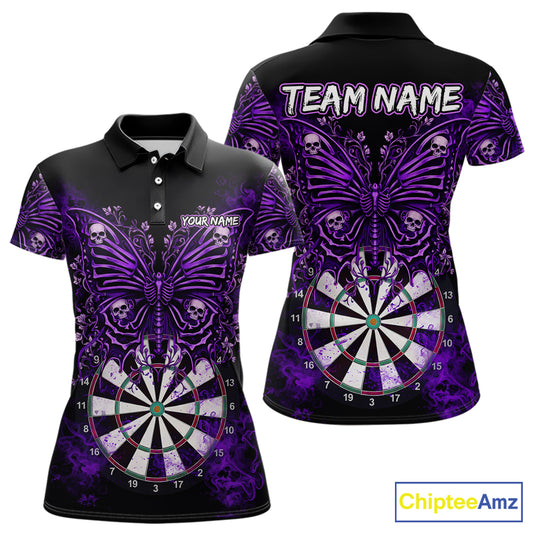 Purple Dartboard Butterfly Skull Darts Shirt For Women Custom Darts Team Jersey Polo & 1/4 Zip TDM5582