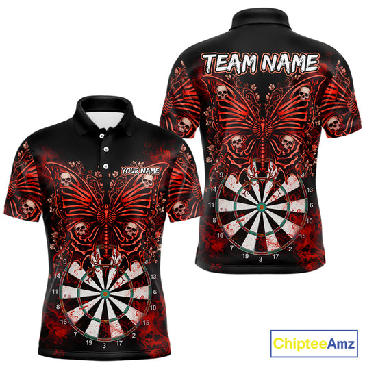Red Dartboard Butterfly Skull Darts Shirt For Men Custom Darts League Team Jersey Polo & 1/4 Zip TDM5583