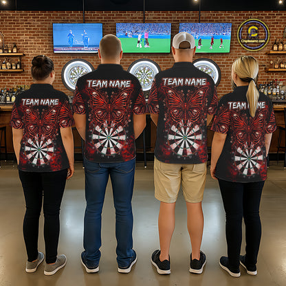 Red Dartboard Butterfly Skull Darts Shirt For Men Custom Darts League Team Jersey Polo & 1/4 Zip TDM5583