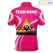 Load image into Gallery viewer, Personalized Pink Billiard Jersey For Men Custom Flame 8 Ball Pool Billiard Shirt Polo &amp; 1/4 Zip TDM5814