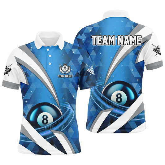 Personalized Lightning Blue 8 Ball Pool Men Polo Shirts Custom Billiard Team Jersey Attire TDM1330