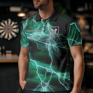 Black Turquoise Thunder Lightning Dart Shirt With Pocket For Men Custom Dart Jersey TDM3802