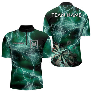 Black Turquoise Thunder Lightning Dart Shirt With Pocket For Men Custom Dart Jersey TDM3802