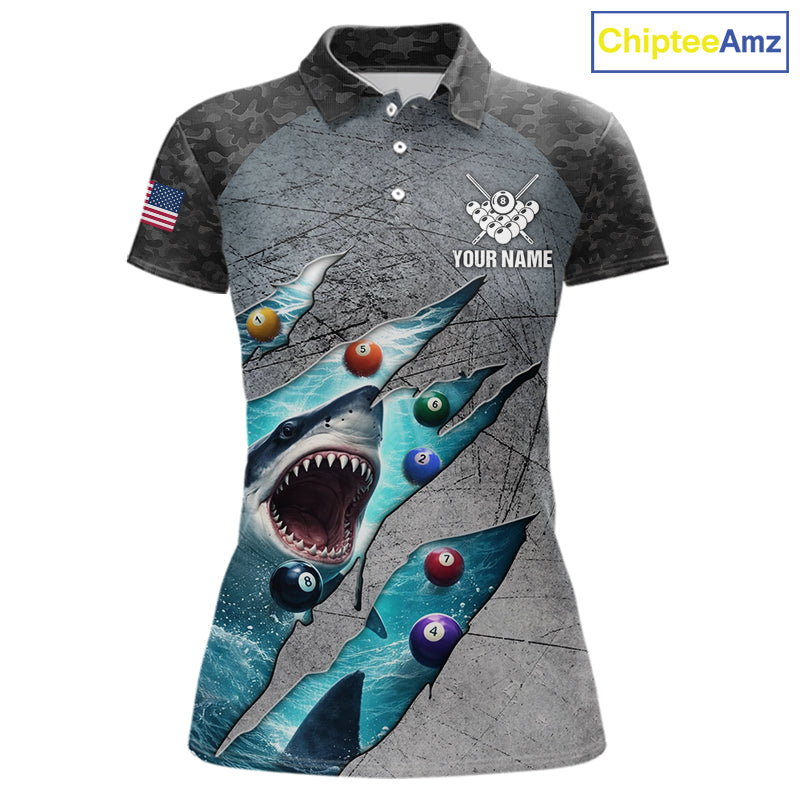 Personalized Funny Shark Billiard Shirt For Women, 8 Ball Pool Team Jersey Polo & 1/4 Zip Shirt TDM6202