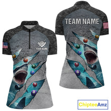 Load image into Gallery viewer, Personalized Funny Shark Billiard Shirt For Women, 8 Ball Pool Team Jersey Polo &amp; 1/4 Zip Shirt TDM6202