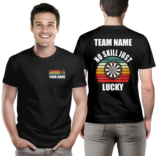 No Skill Just Lucky Darts T-Shirts – Custom Vintage Dart Shirts For Team & Dart Player Gift Idea TDM3923