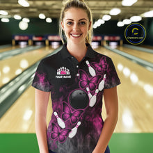 Load image into Gallery viewer, Pink Black Custom Butterfly Bowling Shirt For Women, Smoke Bowling Team Jersey Polo &amp; 1/4 Zip Shirt TDM6423