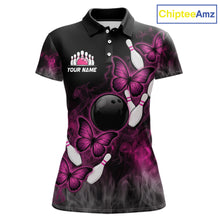 Load image into Gallery viewer, Pink Black Custom Butterfly Bowling Shirt For Women, Smoke Bowling Team Jersey Polo &amp; 1/4 Zip Shirt TDM6423