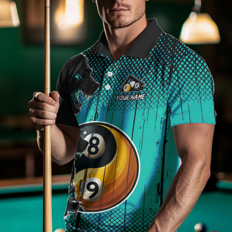 Funny Yin Yang Eyes Of Wolf Billiard Shirts For Men Custom 8 & 9 Ball Billiard Jersey|Turquoise TDM4441