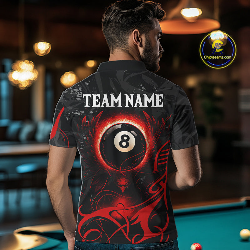 Personalized Black And Red 8 Ball Wings Billiard Shirt For Men Custom Tribal Pool Team Jersey TDM4684