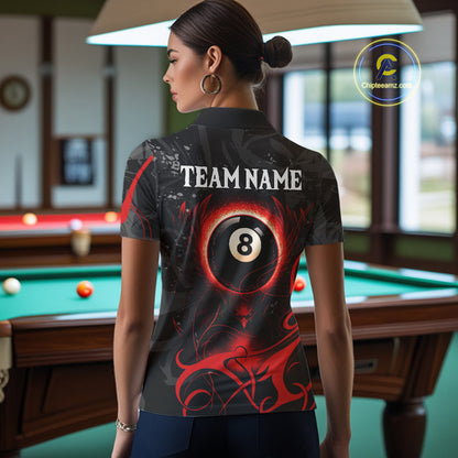 Personalized Black And Red 8 Ball Wings Billiard Shirt For Women Custom Tribal Pool Team Jersey TDM4684