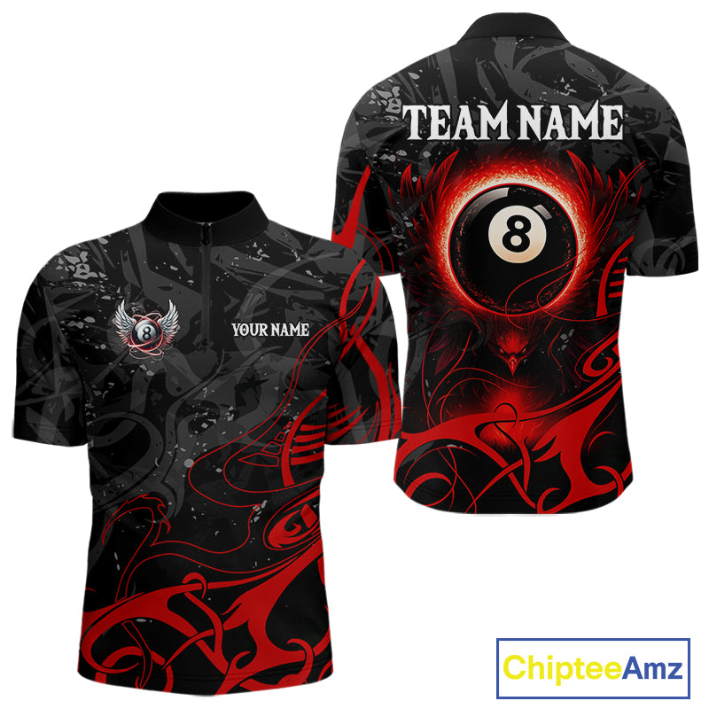Personalized Black And Red 8 Ball Wings Billiard Shirt For Men Custom Tribal Pool Team Jersey TDM4684