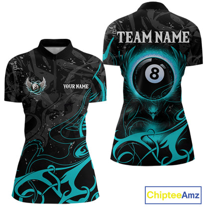 Personalized Black & Turquoise 8 Ball Wings Billiard Shirt For Women Custom Tribal Pool Team Jersey TDM4686