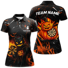 Load image into Gallery viewer, Funny Pumpkin Fire Flame Custom Halloween Darts Shirts For Women, Halloween Gifts For Darts Lover TDM2622