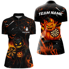 Load image into Gallery viewer, Funny Pumpkin Fire Flame Custom Halloween Darts Shirts For Women, Halloween Gifts For Darts Lover TDM2622