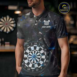 Personalized Blue Break Glass Darts Shirt For Men Custom Darts Team Jersey Polo & 1/4 Zip TDM5103