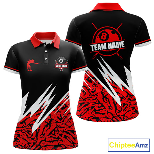 Personalized 8 Ball Billiard Jersey For Women Custom Black And Red Pool Team Shirt Polo & 1/4 Zip TDM5108