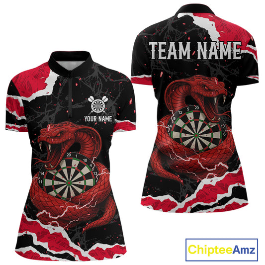 Black And Red Dartboard Cobra Snakes Darts Polo & 1/4 Zip Custom Darts Shirt For Women, Darts Jersey TDM5336