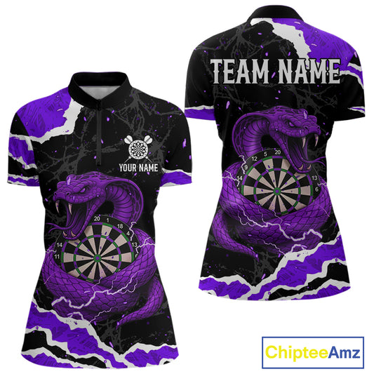 Black And Purple Dartboard Cobra Snakes Darts Polo & 1/4 Zip Custom Womens Darts Shirt, Darts Jersey TDM5337