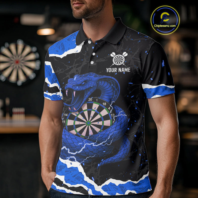 Black And Blue Dartboard Cobra Snakes Darts Polo & 1/4 Zip Custom Mens Darts Shirt, Darts Jersey TDM5338