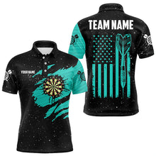Load image into Gallery viewer, Customized Turquoise Grunge American Flag Men Dart Shirts Custom Patriotic Team Dart Jerseys TDM3336