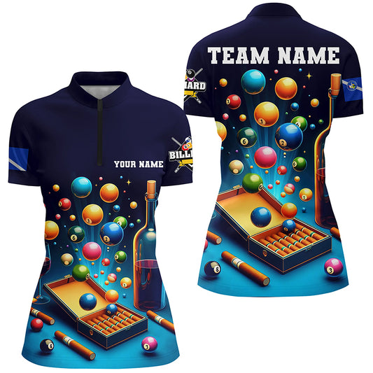 Custom Billiard Games Las Vegas Flag Women Quarter-Zip Shirts, Team League Billiard Shirts TDM0998