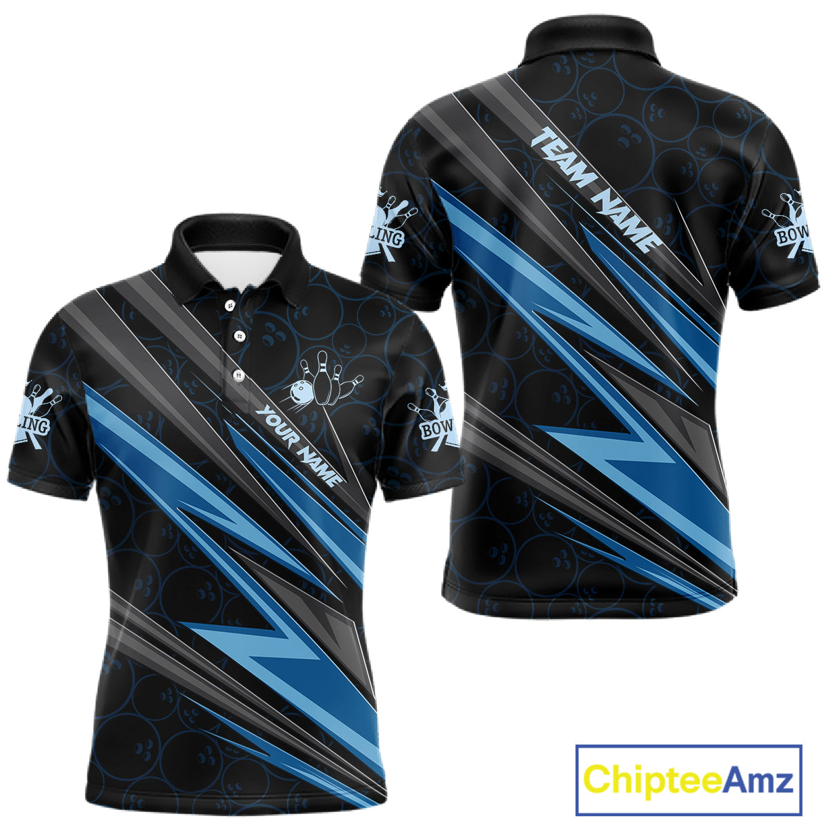 Black And Blue Bowling Jersey For Men Custom Bowling Tournament Team Shirt Polo & 1/4 Zip TDM5821