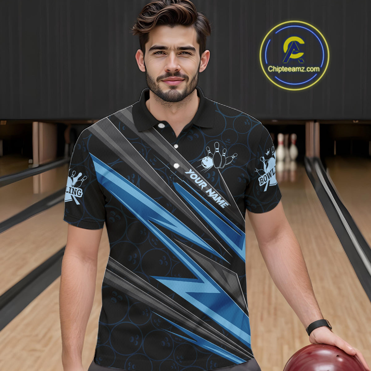 Black And Blue Bowling Jersey For Men Custom Bowling Tournament Team Shirt Polo & 1/4 Zip TDM5821