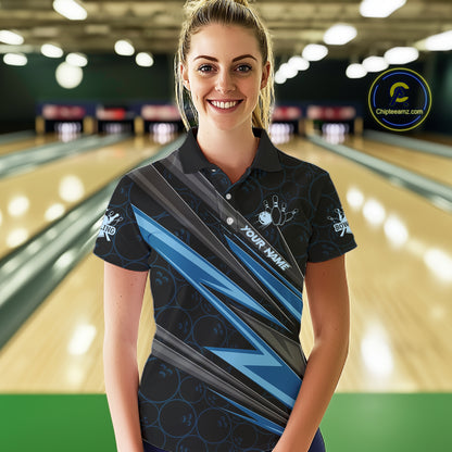 Black And Blue Bowling Jersey For Women Custom Bowling Tournament Team Shirt Polo & 1/4 Zip TDM5821