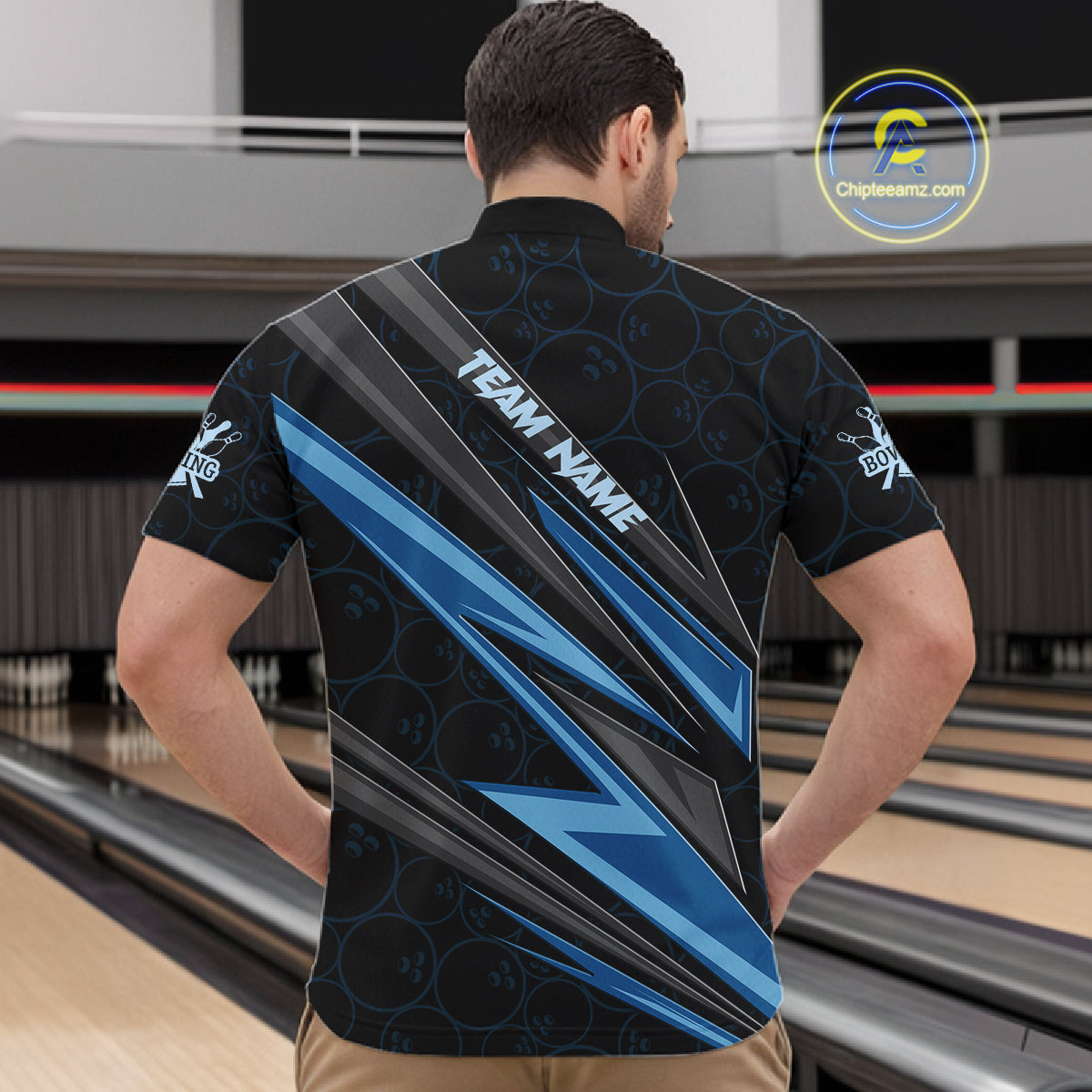 Black And Blue Bowling Jersey For Men Custom Bowling Tournament Team Shirt Polo & 1/4 Zip TDM5821