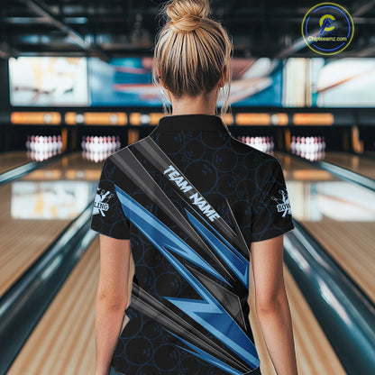 Black And Blue Bowling Jersey For Women Custom Bowling Tournament Team Shirt Polo & 1/4 Zip TDM5821