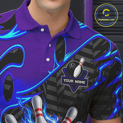 Custom Blue Purple Bowling Jersey For Men, Bowling Tournament Team Shirt Polo & Quarter Zip TDM5826