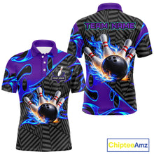 Load image into Gallery viewer, Custom Blue Purple Bowling Jersey For Men, Bowling Tournament Team Shirt Polo &amp; Quarter Zip TDM5826