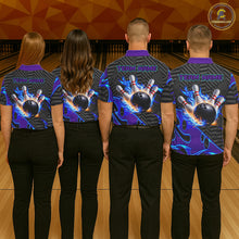 Load image into Gallery viewer, Custom Blue Purple Bowling Jersey For Men, Bowling Tournament Team Shirt Polo &amp; Quarter Zip TDM5826